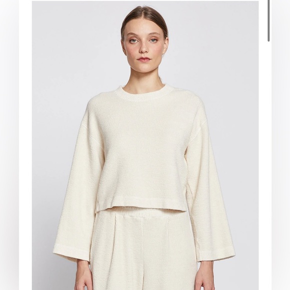 Stateside Jasper Knit Cord Flare Sleeve Top Cream Ribbed Size Small - Picture 1 of 7